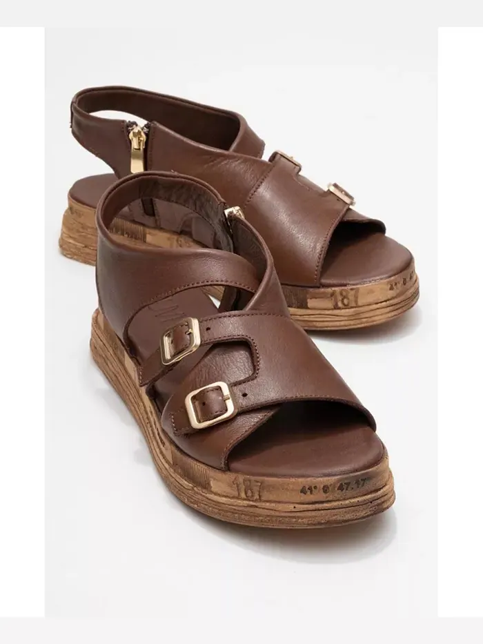 Levine Кожаные Сандалии с Пряжкой и Боковой Молнией (Женские) Forever & Always Shoes — изображение 1 из 6, коричневый