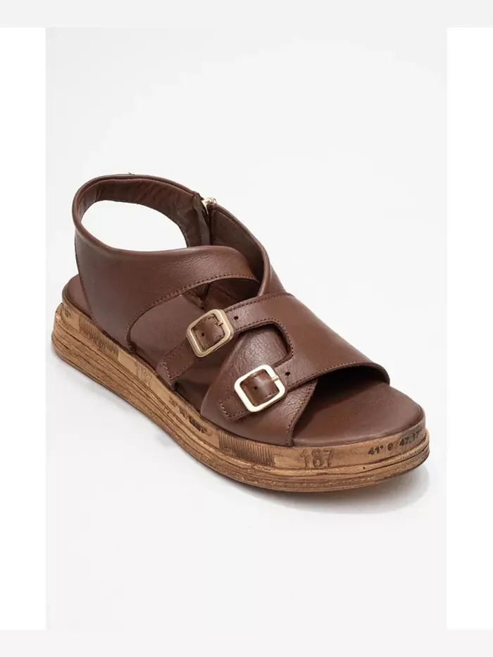 Levine Кожаные Сандалии с Пряжкой и Боковой Молнией (Женские) Forever & Always Shoes — изображение 2 из 6, коричневый