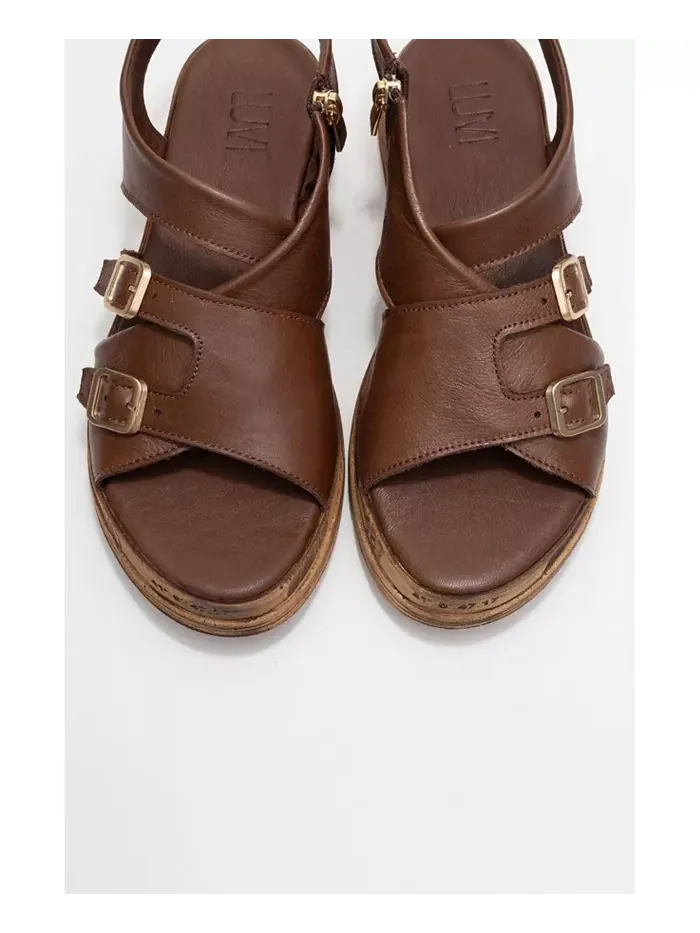 Levine Кожаные Сандалии с Пряжкой и Боковой Молнией (Женские) Forever & Always Shoes — изображение 3 из 6, коричневый