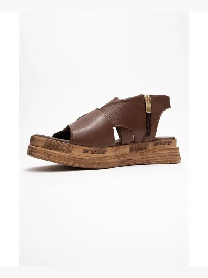 Levine Кожаные Сандалии с Пряжкой и Боковой Молнией (Женские) Forever & Always Shoes — изображение 4 из 6, коричневый