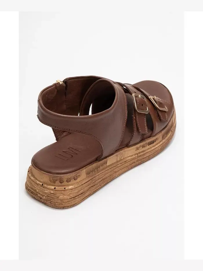 Levine Кожаные Сандалии с Пряжкой и Боковой Молнией (Женские) Forever & Always Shoes — изображение 5 из 6, коричневый
