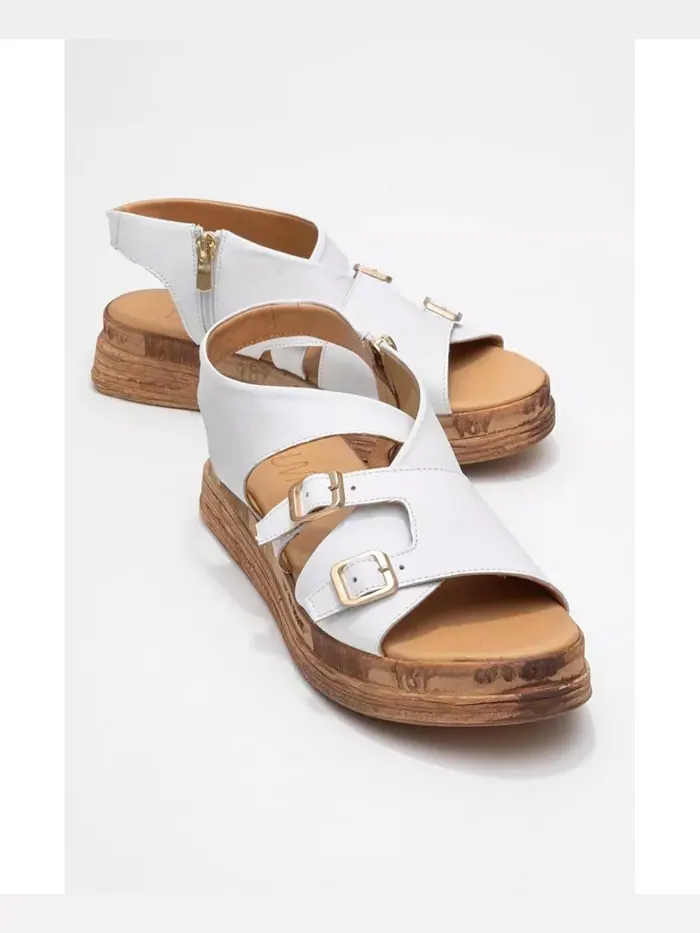 Levine Кожаные Сандалии с Пряжкой и Боковой Молнией (Женские) Forever & Always Shoes — изображение 1 из 1, белый