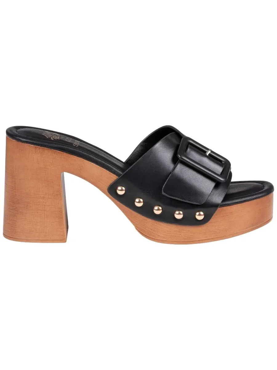 Женские сандалии York на платформе с деревянной пряжкой и деревянным блочным каблуком Gc Shoes — изображение 2 из 5, черный