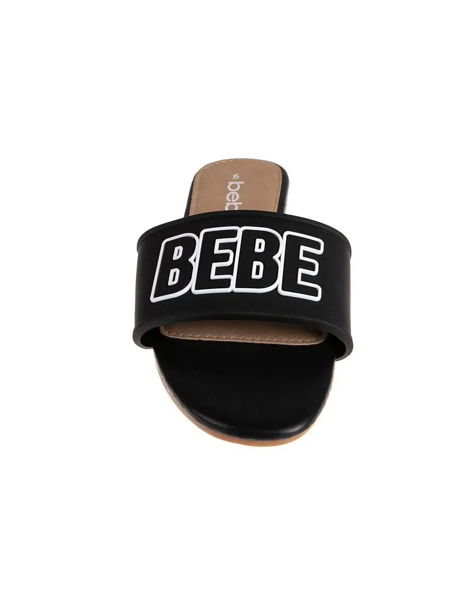 Стильные и удобные модные женские сандалии с резиновым логотипом Bebe — изображение 4 из 7, черный