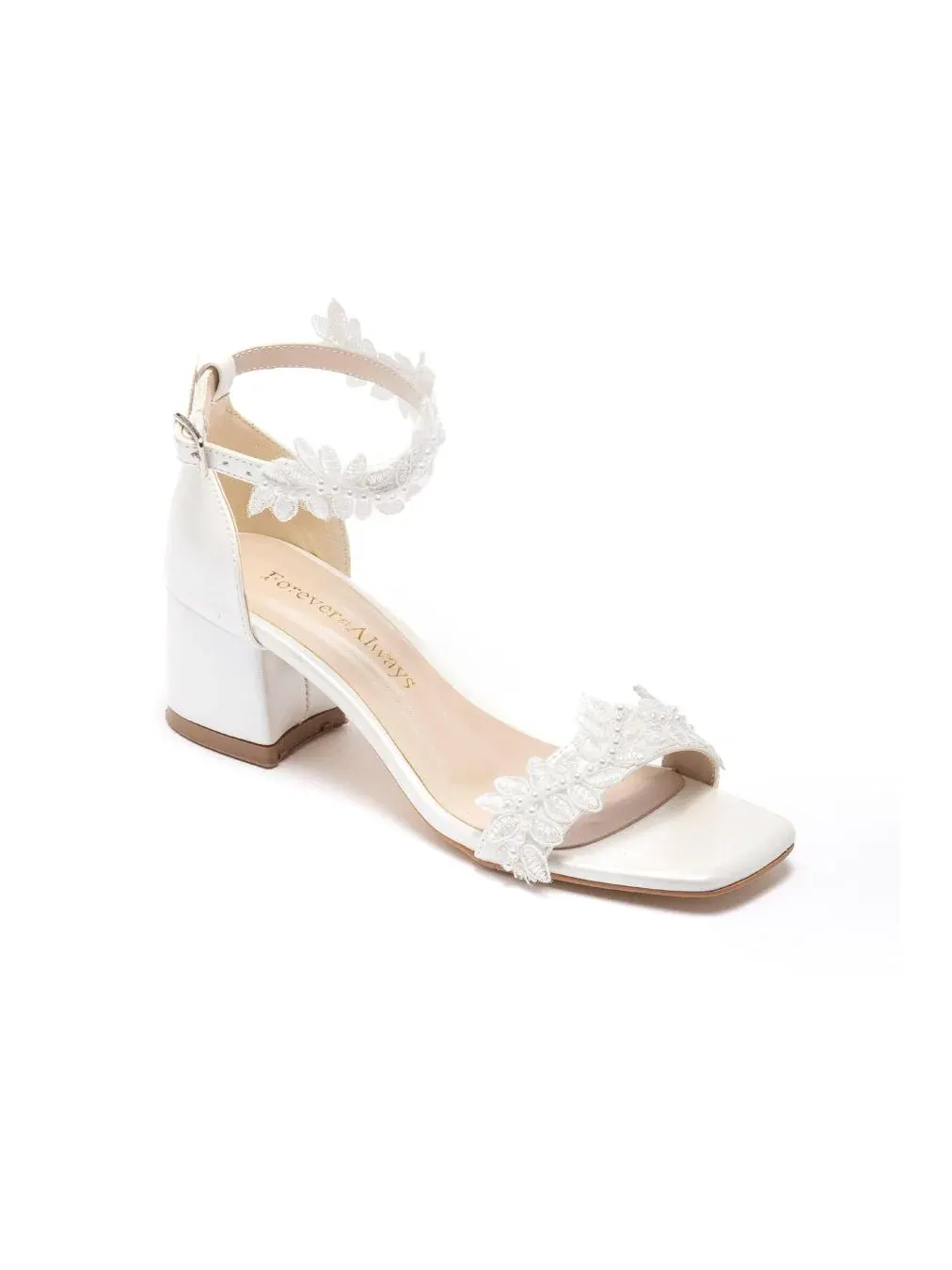 Женские туфли Forever and Always Elodie Bridal Lace Block Heel Sandal Forever & Always Shoes — изображение 1 из 4, белый