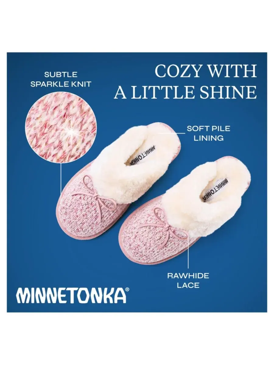 Женские тапочки-слипперы Flurry Scuff Sparkle Knit Minnetonka — изображение 3 из 7, розовый