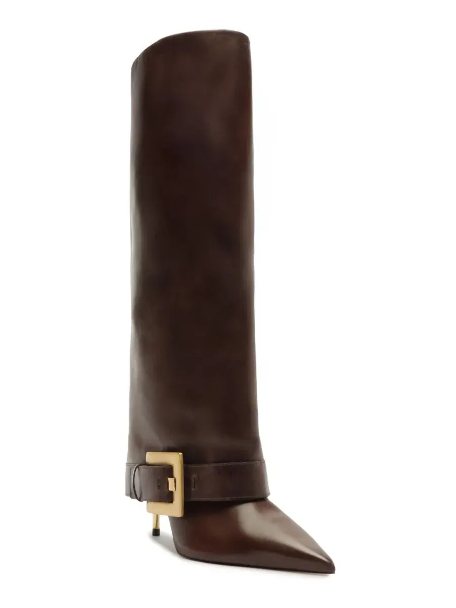 Ботинки женские кожаные с отделкой пряжкой Kenny Mid Stiletto Buckle Arezzo — изображение 1 из 5, какао