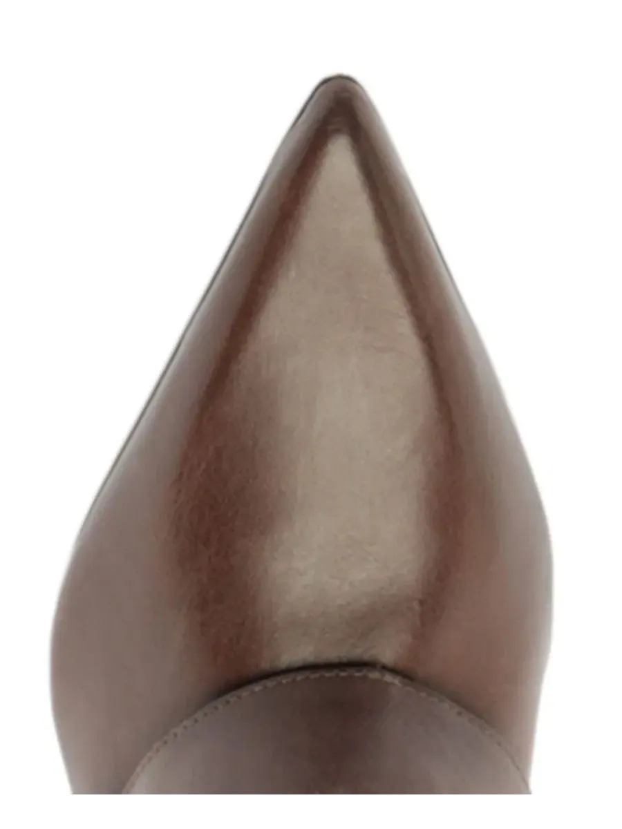 Ботинки женские кожаные с отделкой пряжкой Kenny Mid Stiletto Buckle Arezzo — изображение 4 из 5, какао