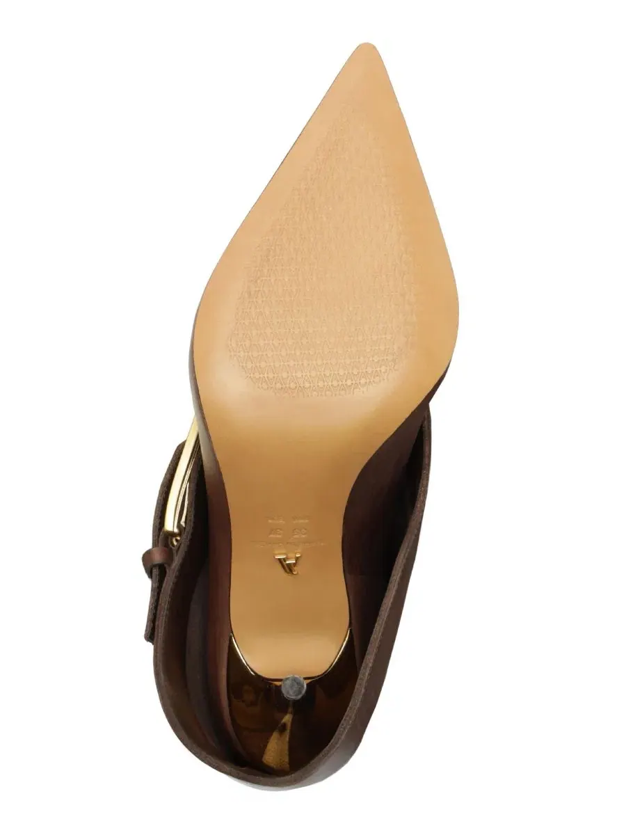 Ботинки женские кожаные с отделкой пряжкой Kenny Mid Stiletto Buckle Arezzo — изображение 5 из 5, какао