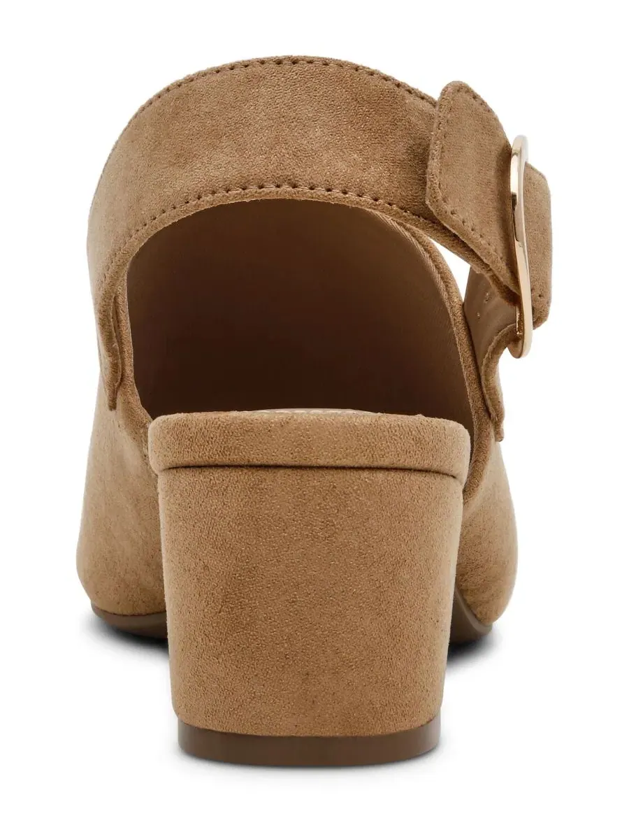 Босоножки на каблуке с квадратным носком Maddy Square Toe Shooties Anne Klein — изображение 3 из 8, песочный