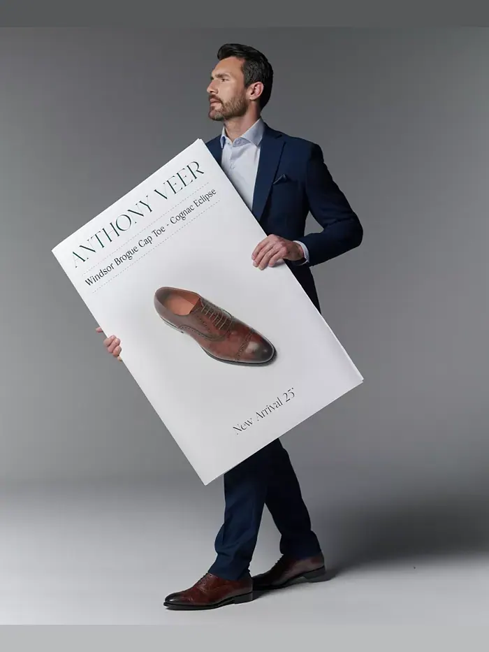 Мужские кожаные оксфорды Windsor Broque с перфорацией на мыске Anthony Veer — изображение 6 из 6, коньячный