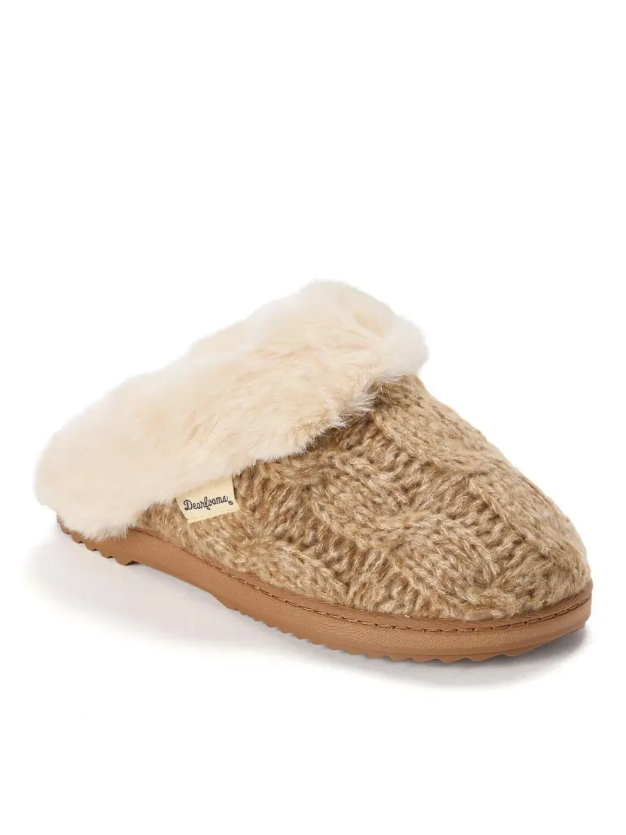 Вязаные тапочки-скуч с кабельным узором Nicki Knit Scuff Dearfoams — изображение 1 из 7, овсяный