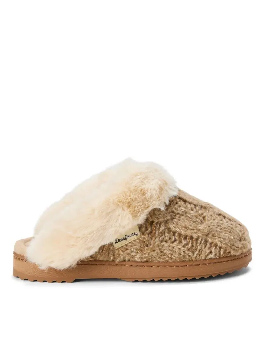 Вязаные тапочки-скуч с кабельным узором Nicki Knit Scuff Dearfoams — изображение 2 из 7, овсяный