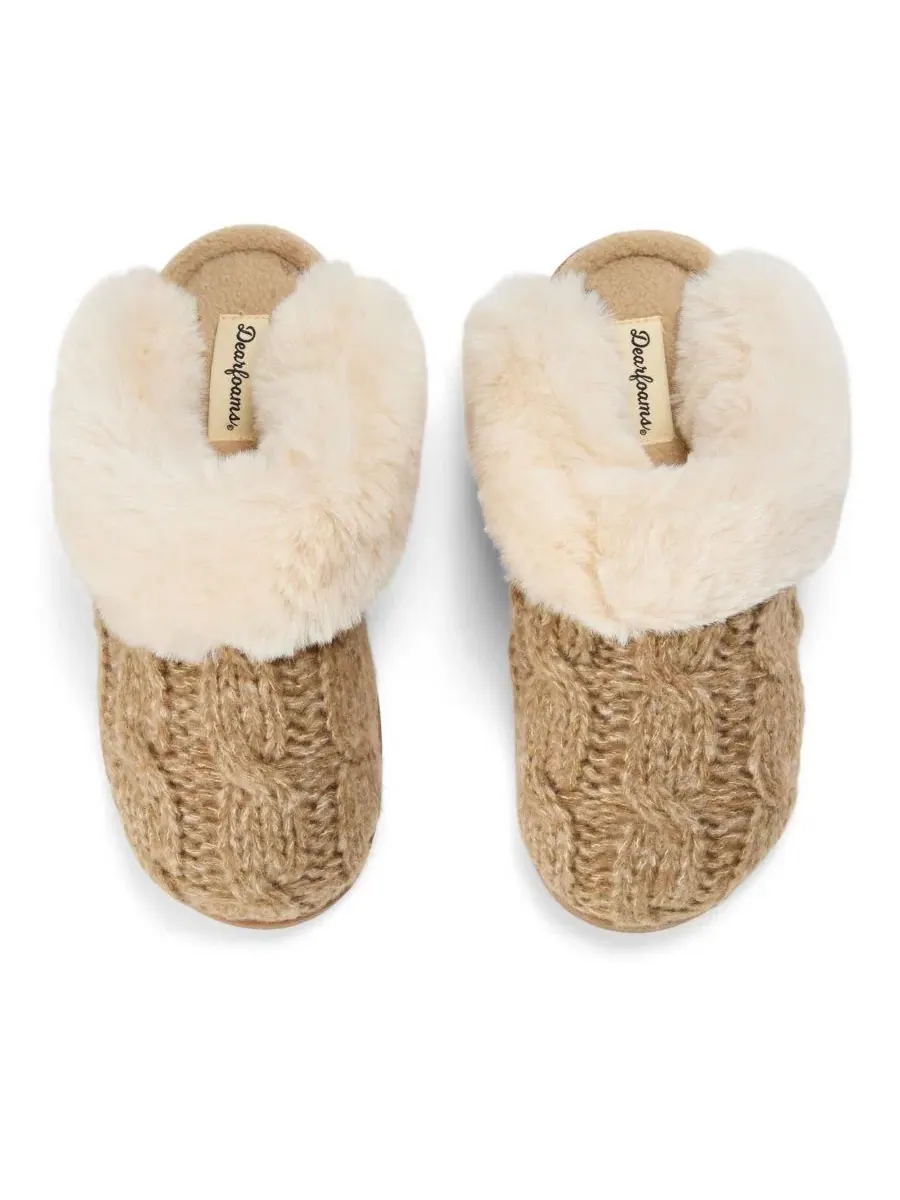 Вязаные тапочки-скуч с кабельным узором Nicki Knit Scuff Dearfoams — изображение 4 из 7, овсяный