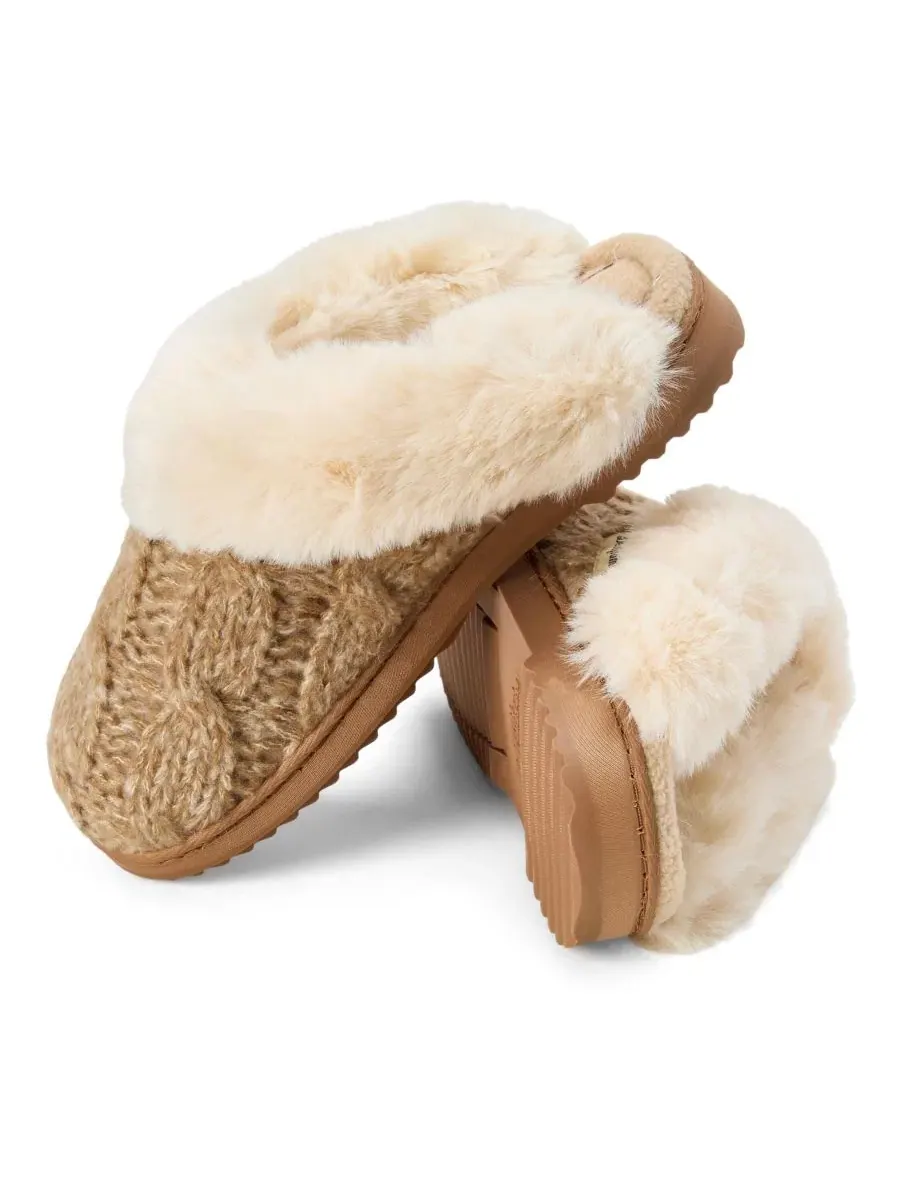 Вязаные тапочки-скуч с кабельным узором Nicki Knit Scuff Dearfoams — изображение 7 из 7, овсяный