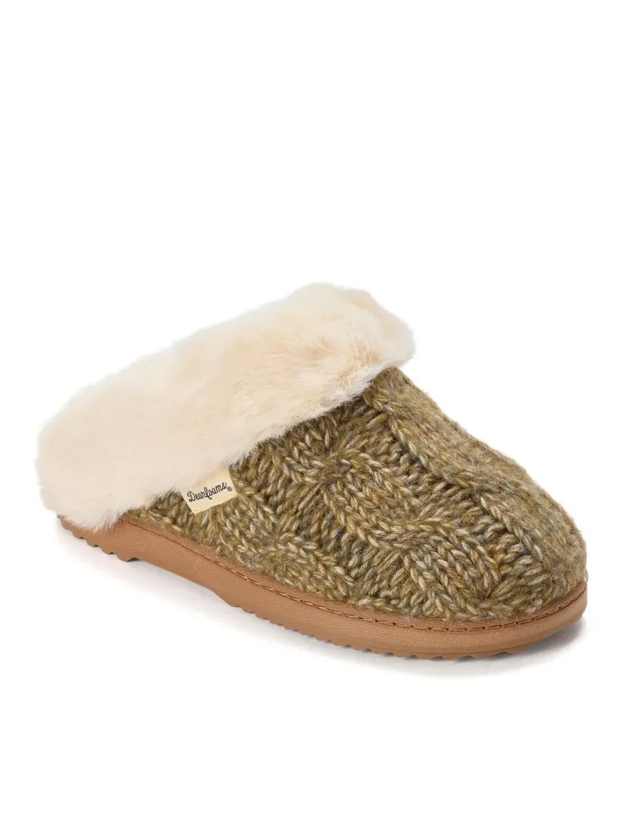 Женские вязаные тапочки-слипперы с кабельным узором, модель Nicki Knit Scuff Dearfoams — изображение 1 из 7, лоден