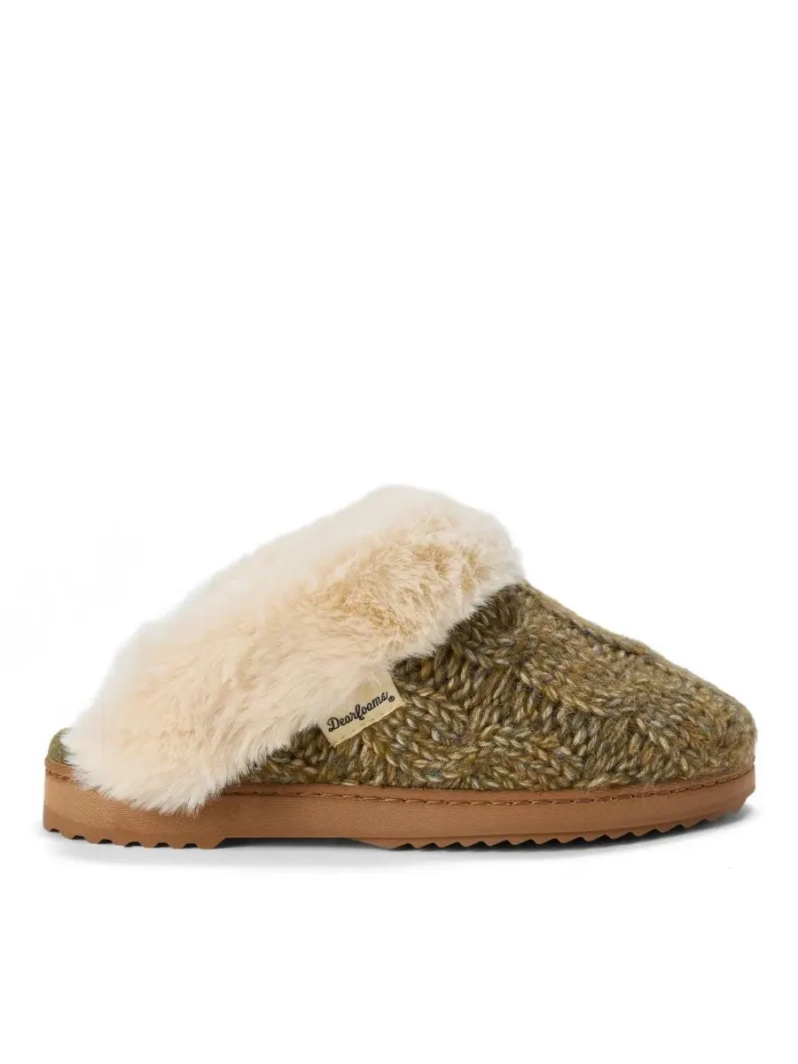 Женские вязаные тапочки-слипперы с кабельным узором, модель Nicki Knit Scuff Dearfoams — изображение 2 из 7, лоден