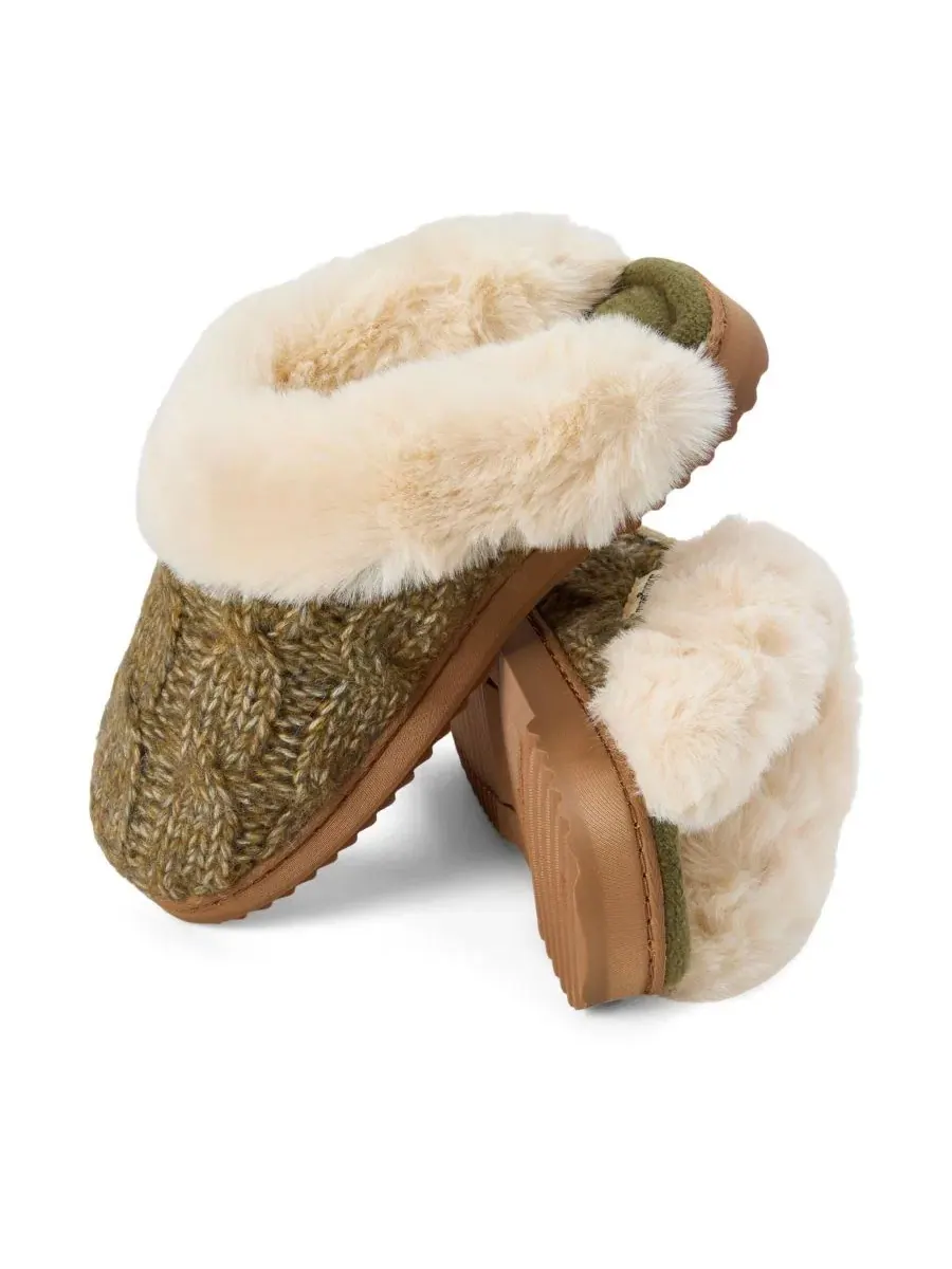Женские вязаные тапочки-слипперы с кабельным узором, модель Nicki Knit Scuff Dearfoams — изображение 7 из 7, лоден