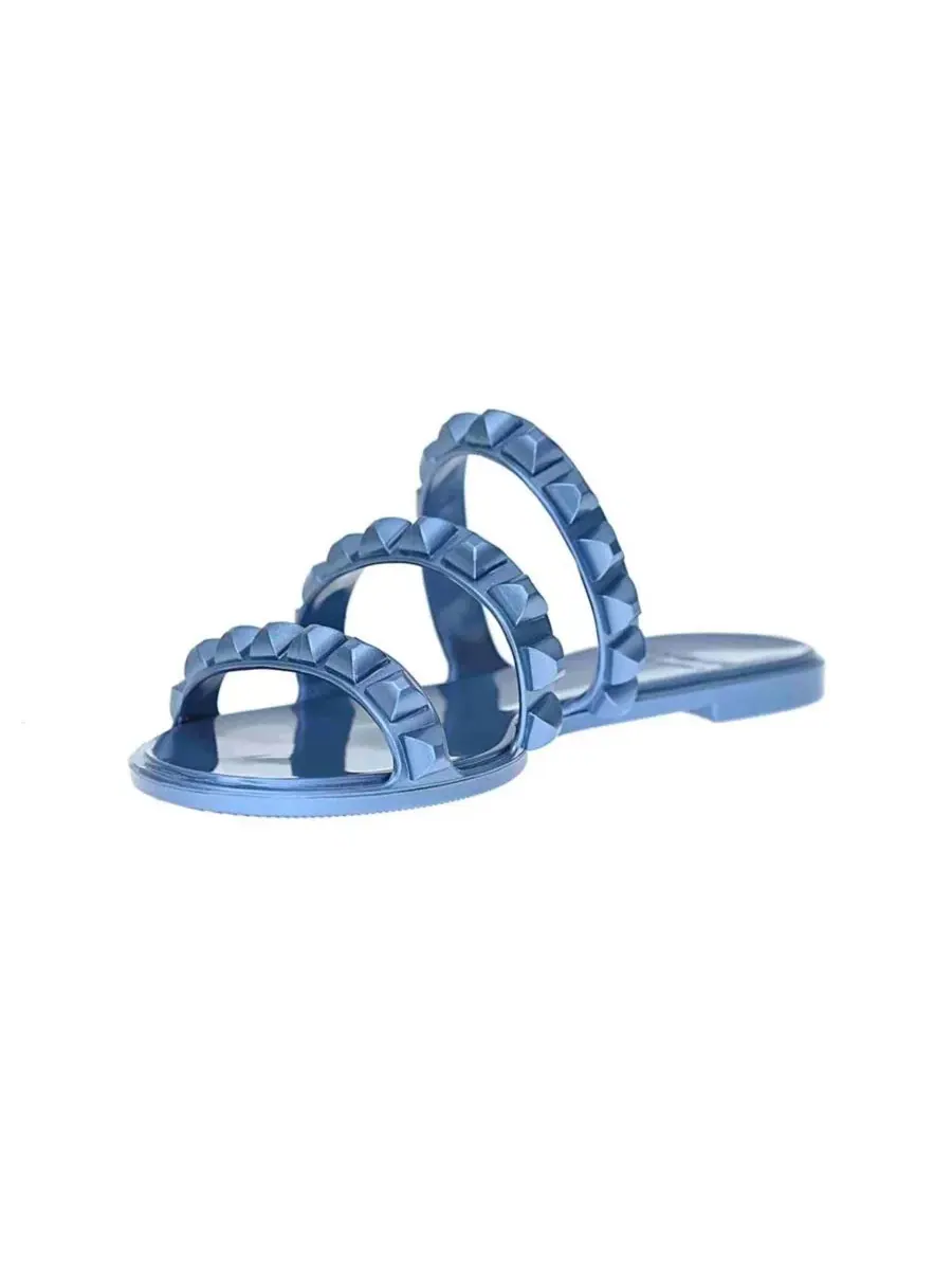 Босоножки с тремя ремешками Maria 3 Strap Flat Sandal CARMEN SOL — изображение 3 из 5, синий металлик