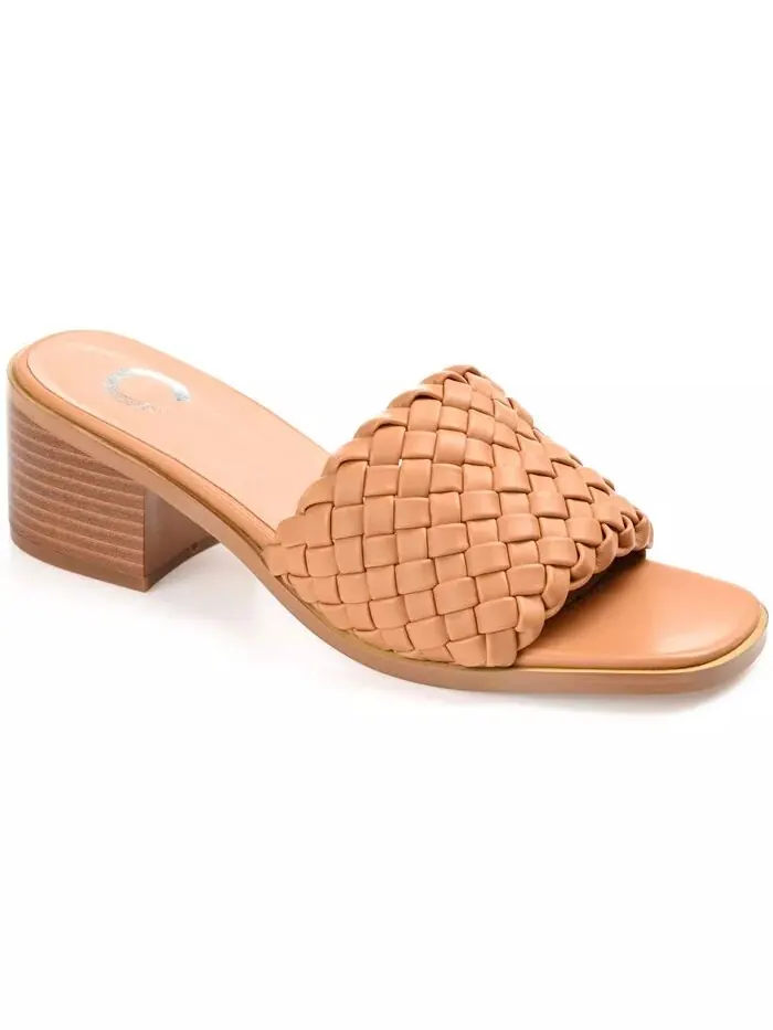 Женские босоножки-слайды на блочном каблуке Fylicia Woven Journee Collection — изображение 1 из 5, бежевый
