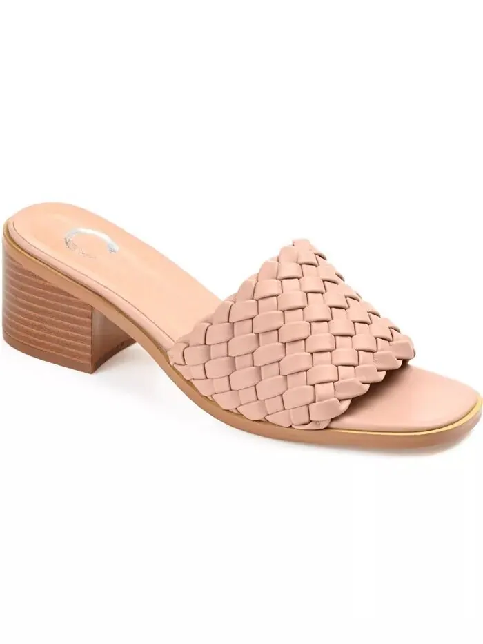 Женские босоножки-слайды на блочном каблуке Fylicia Woven Journee Collection — изображение 1 из 5, пудровый розовый