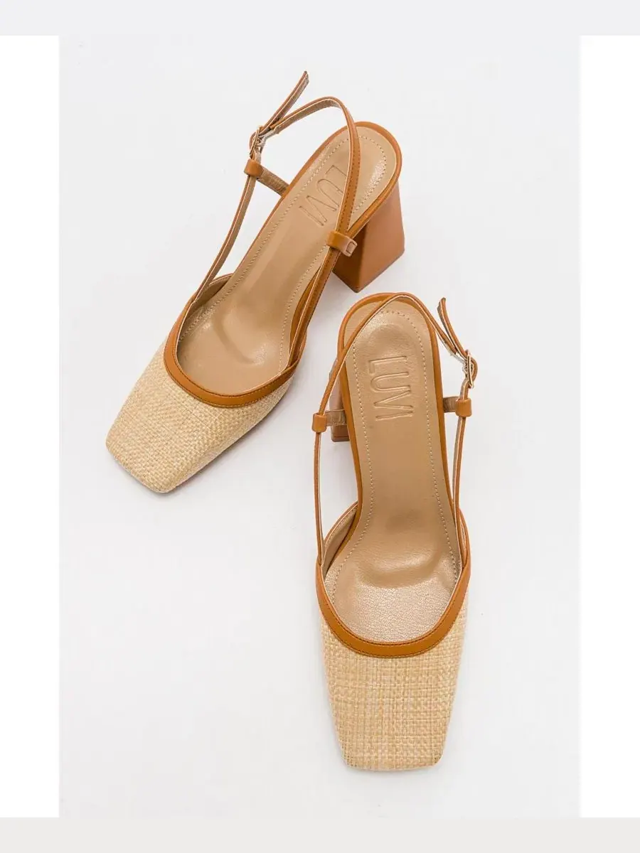 Женские туфли-лодочки Rivie Raffia с квадратным носком и массивным каблуком Prologue Shoes — изображение 4 из 5, коричневый