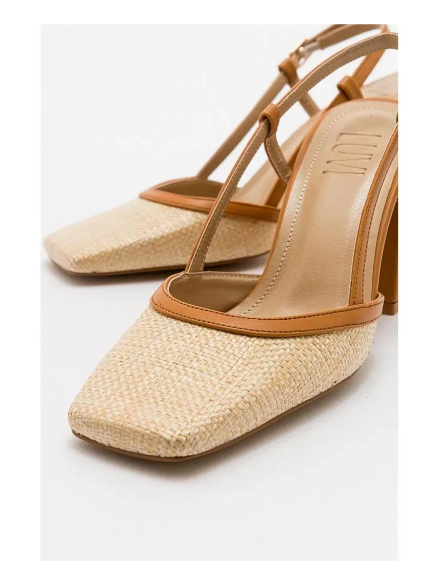 Женские туфли-лодочки Rivie Raffia с квадратным носком и массивным каблуком Prologue Shoes — изображение 5 из 5, коричневый