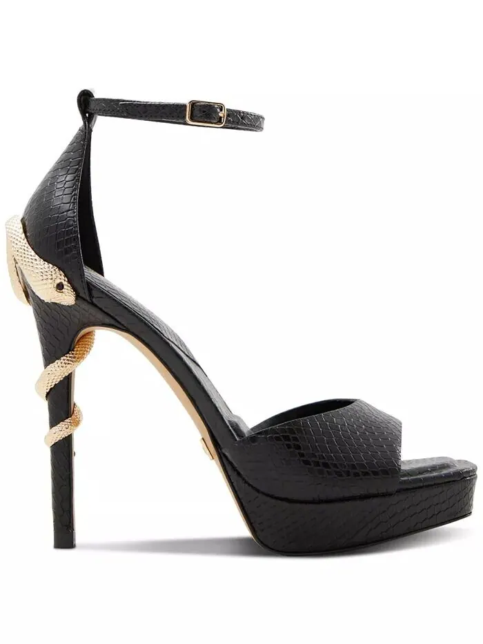 Женские двухсекционные босоножки на шпильке со змеиным узором Medusa Aldo — изображение 2 из 5, черный