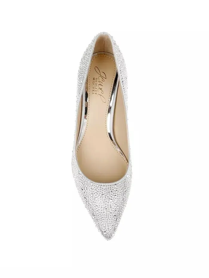 Женские вечерние туфли-лодочки на каблуке-рюмочке Frenchie Jewel Badgley Mischka — изображение 4 из 9, серебристый