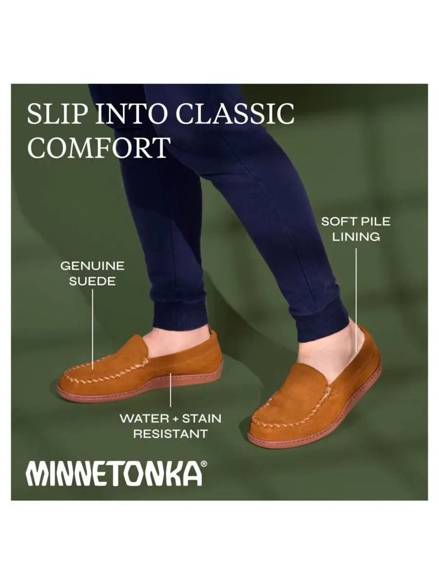 Мужские тапочки-слипоны из замши с ворсистой подкладкой Minnetonka — изображение 6 из 7, коричневый