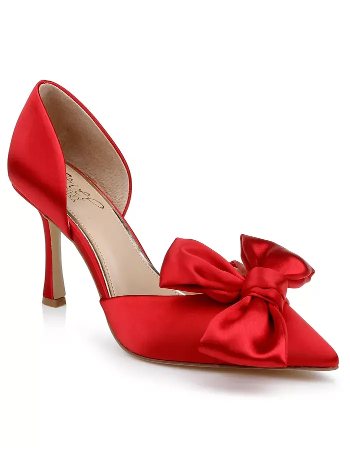 Женские вечерние туфли-лодочки Sidney Slip On с бантом Jewel Badgley Mischka — изображение 1 из 7, красный