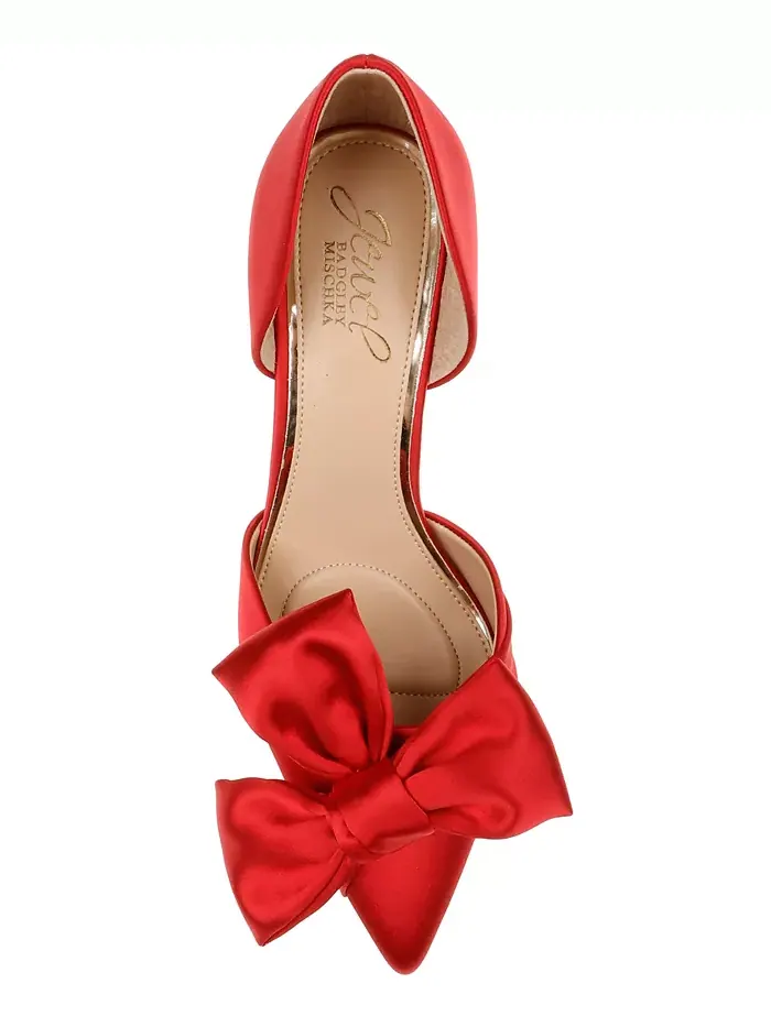 Женские вечерние туфли-лодочки Sidney Slip On с бантом Jewel Badgley Mischka — изображение 4 из 7, красный