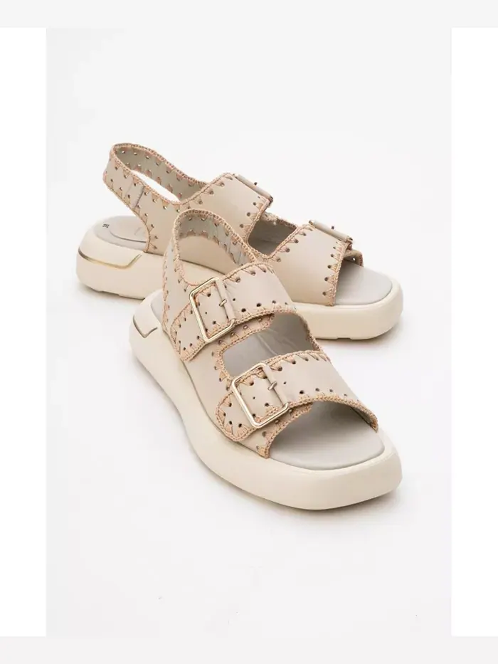 Сандалии Douro с кожаными переплетенными ремешками (женские) Forever & Always Shoes — изображение 2 из 6, бежевый