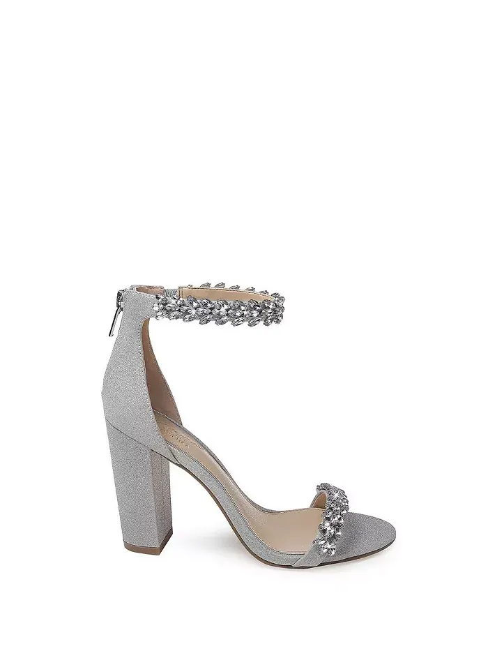 Женские вечерние босоножки Mayra на устойчивом каблуке Jewel Badgley Mischka — изображение 2 из 4, серебристый