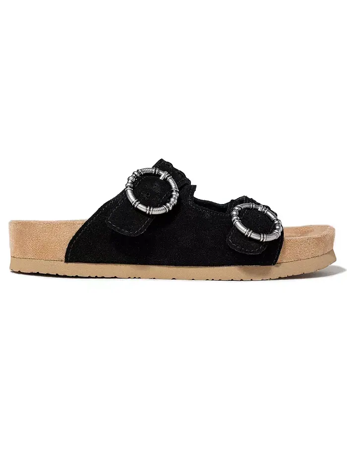 Женские сандалии Georgine Classic на плоской подошве с пряжкой из замши Minnetonka — изображение 2 из 7, черный