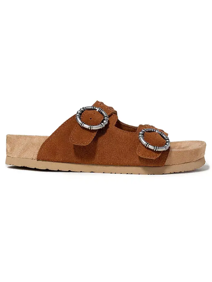 Женские сандалии Georgine Classic на плоской подошве с пряжкой из замши Minnetonka — изображение 2 из 7, коричневый