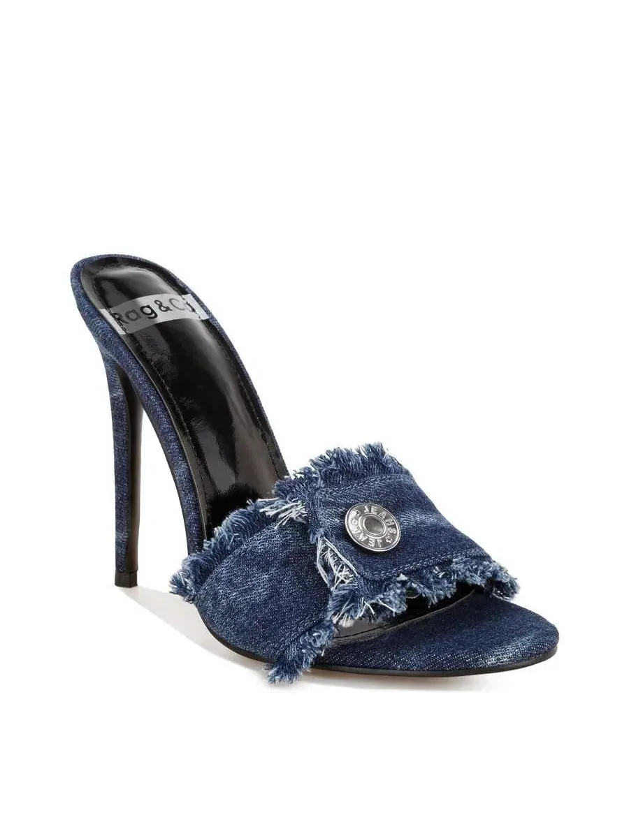 Босоножки-мюли на каблуке с денимом Claudia Distressed Denim Stiletto Sandals Rag & Co