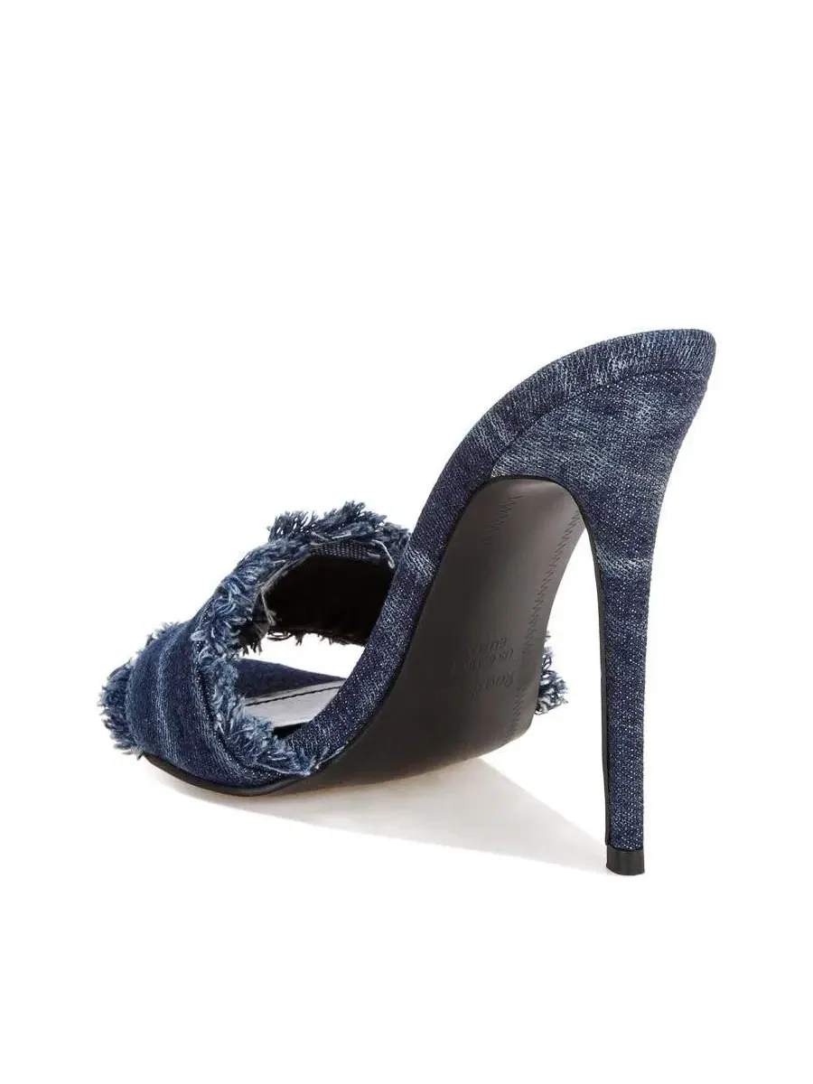 Босоножки-мюли на каблуке с денимом Claudia Distressed Denim Stiletto Sandals Rag & Co — изображение 3 из 6