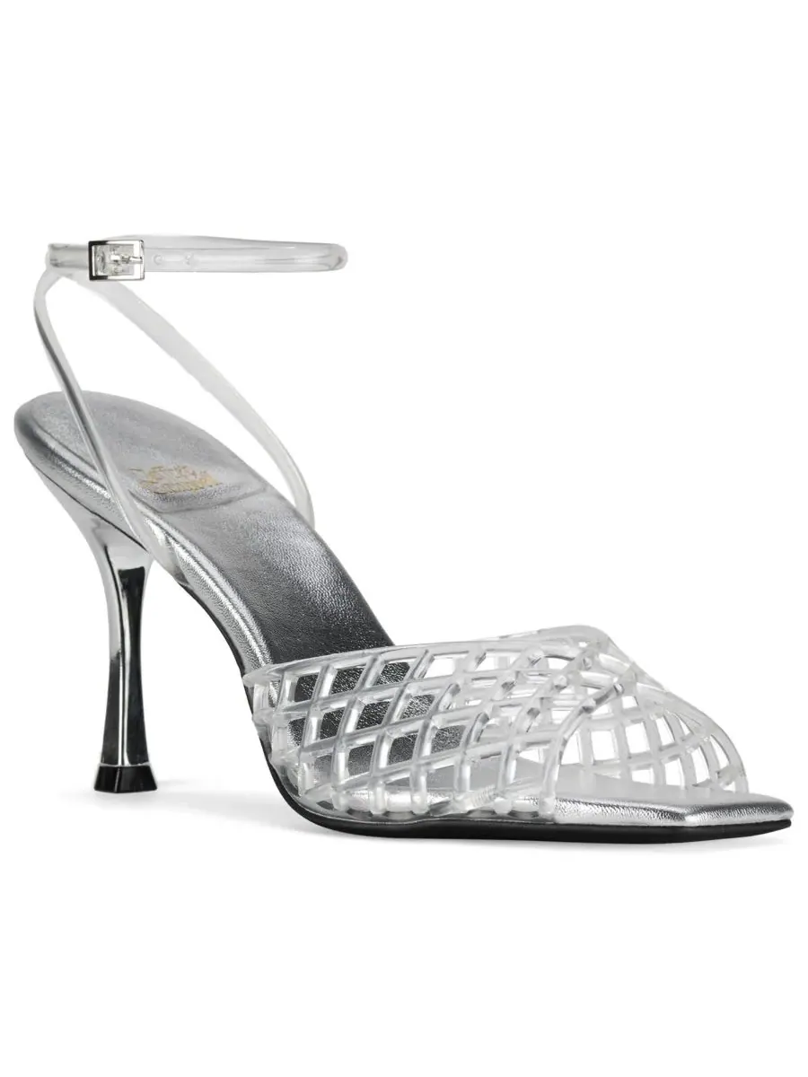 Женские сандалии Lattix Caged Jelly на среднем каблуке Jeffrey Campbell — серебристый