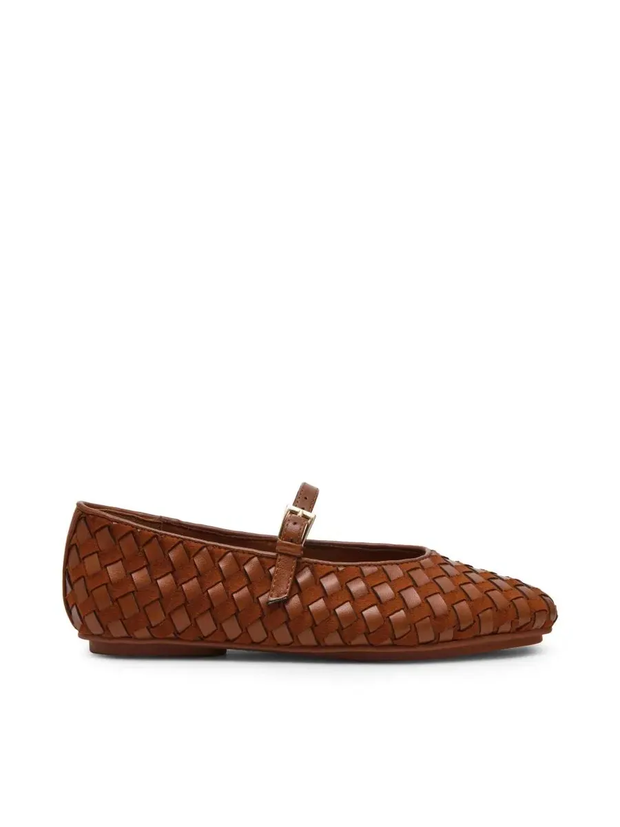 Балетки Anne Klein с плетеным верхом, модель Connie Woven Mary Jane — изображение 4 из 7, коричневый