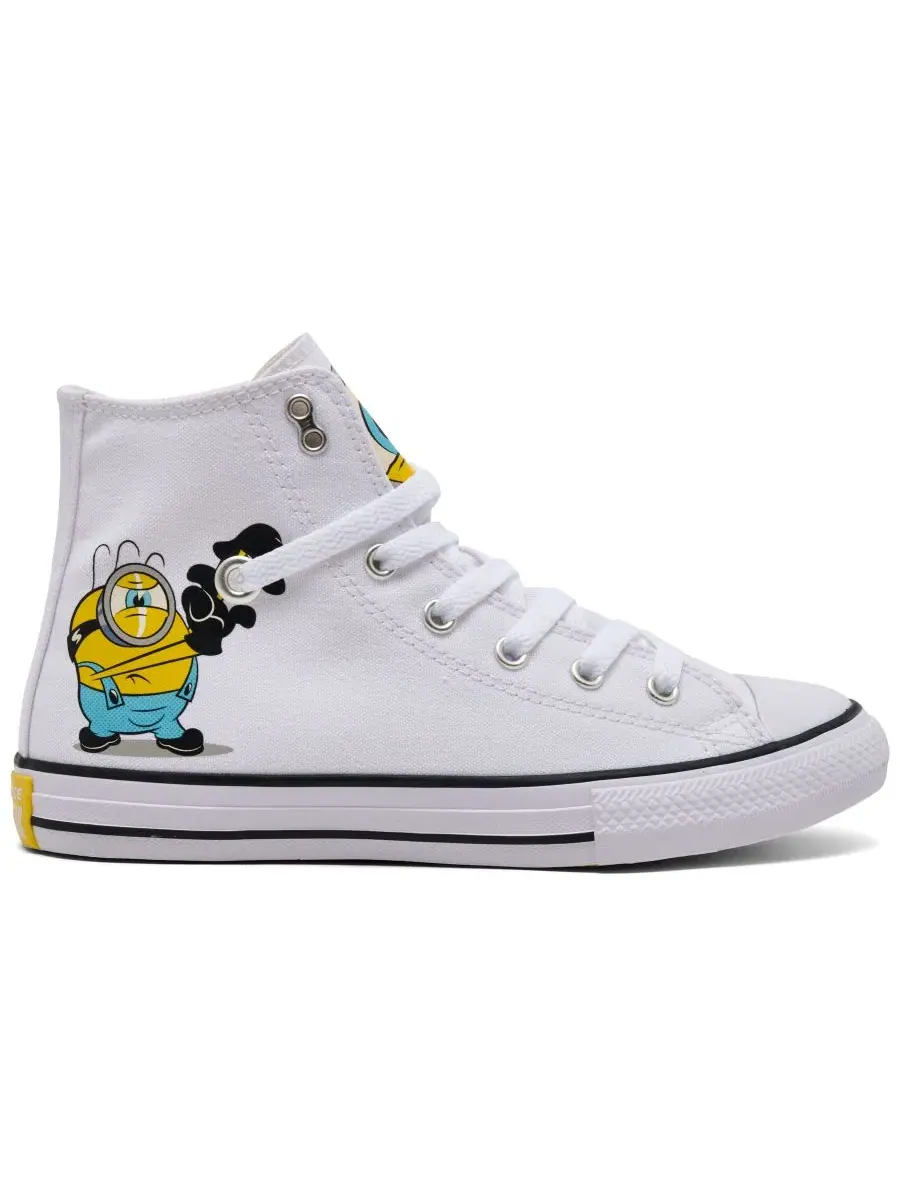 Детские кеды с принтом Minions Converse Chuck Taylor All Star High Top — изображение 2 из 6, белый желтый