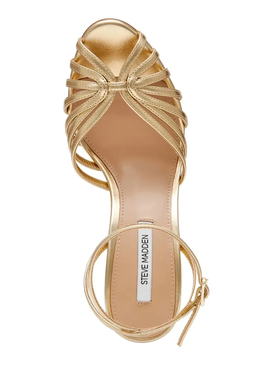 Босоножки на каблуке с открытым носком Mizuna Steve Madden — изображение 4 из 7, золотистый металлик