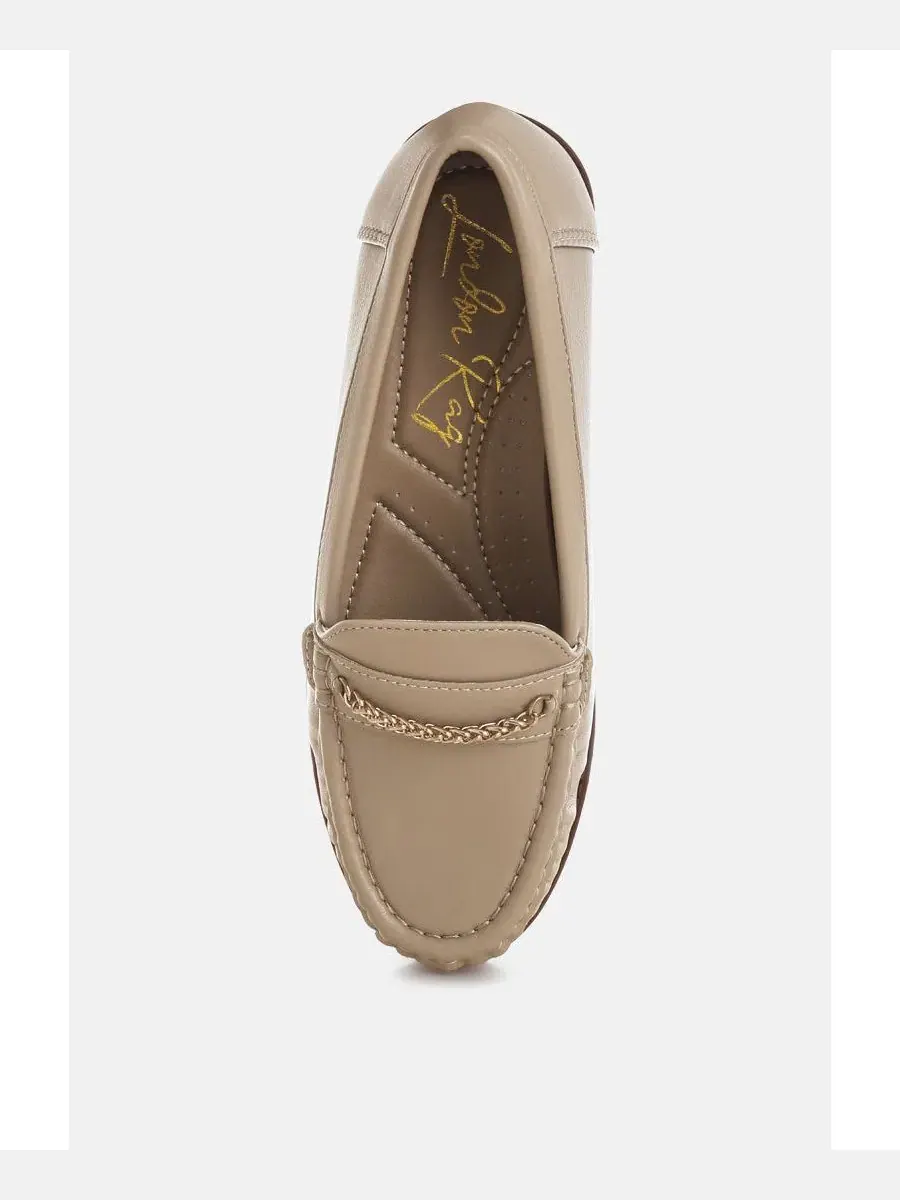 Женские лоферы Nemunk с металлизированной цепочкой London Rag, Nude Faux Leather — изображение 4 из 7, бежевый