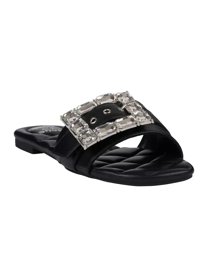 Женские плоские сандалии Bianca с пряжкой и стразами GC Shoes — изображение 1 из 5, черный