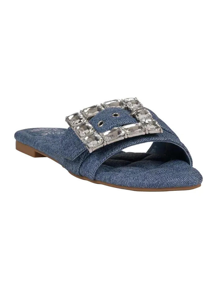 Женские плоские сандалии Bianca с пряжкой и стразами GC Shoes — изображение 1 из 5, джинсовый синий