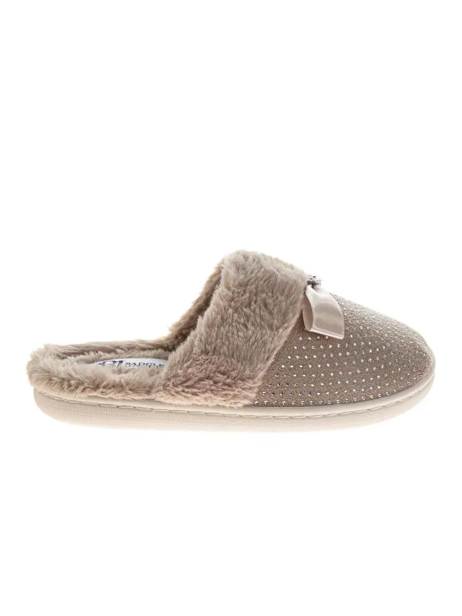 Женские тапочки с кристаллами, модель Rhinestone Slippers Badgley Mischka — изображение 2 из 8, бежевый