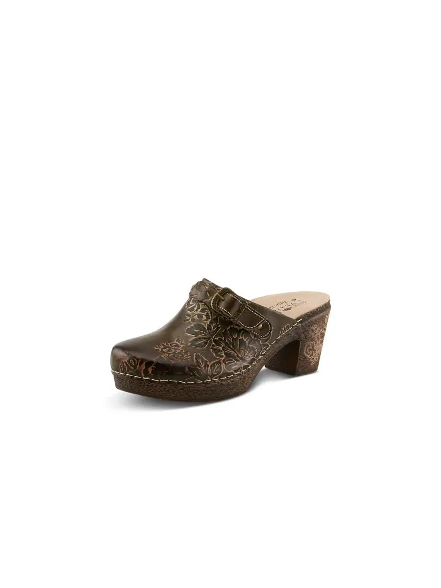 Клоги из кожи с принтом, на каблуке, Calliroe Open-Back Clogs L'Artiste