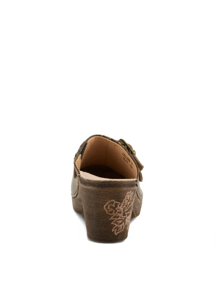 Клоги из кожи с принтом, на каблуке, Calliroe Open-Back Clogs L'Artiste — изображение 5 из 7, оливковый мульти