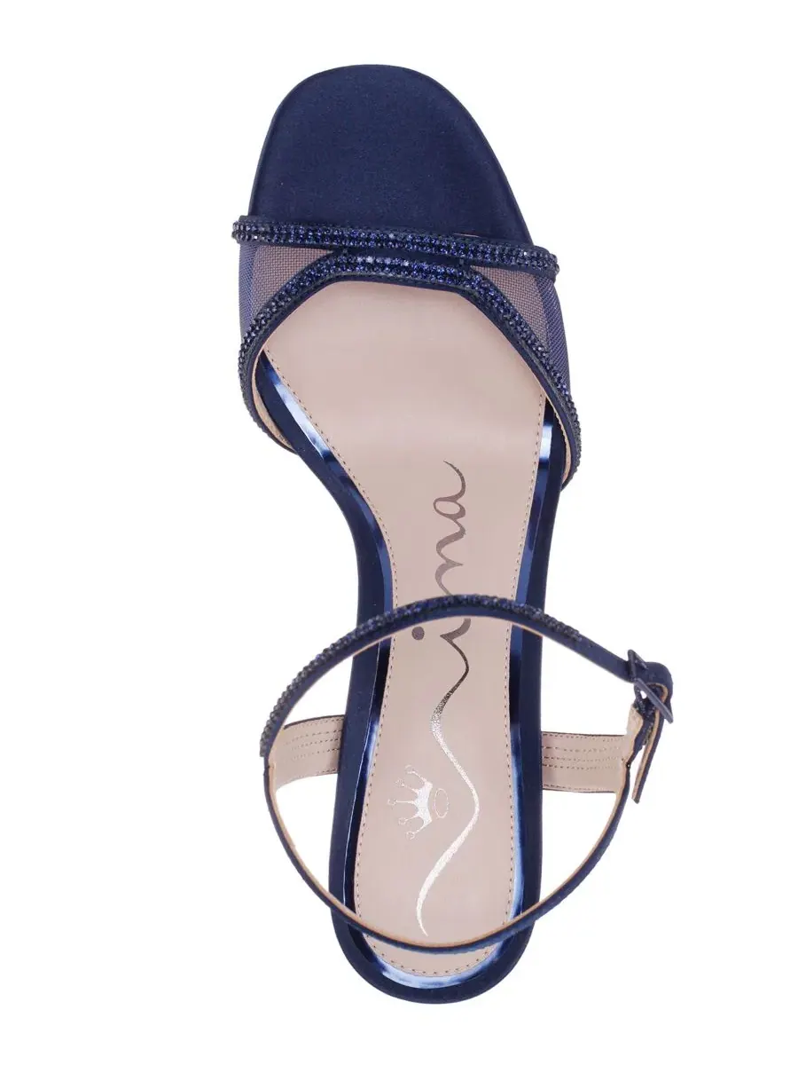 Женские босоножки на каблуке Adela Mid Heel с блестящими ремешками Nina — изображение 4 из 6, темно-синий