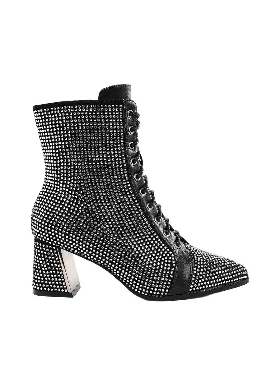 Ботинки на каблуке с принтом и стразами, модель Calla Rhinestone Embellished Ankle Boots London Rag — изображение 2 из 5